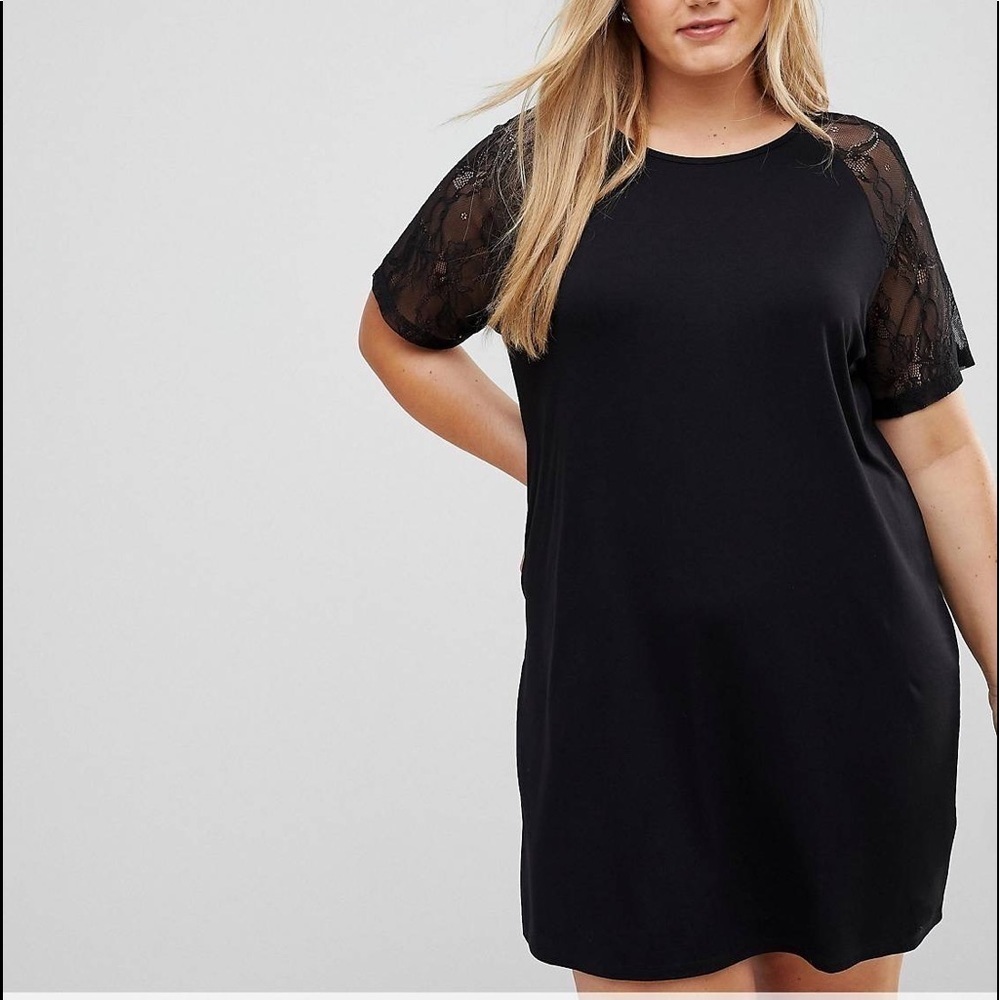 ASOS CURVE T-Shirt Dress with Lace Raglan Sleeve SZ 14